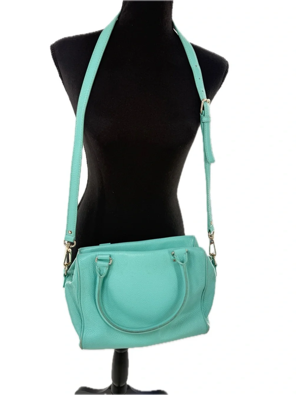 Kate Spade Grant Park Hadlen Satchel Crossbody Bag Aqua Blue Zipper Front Pocket